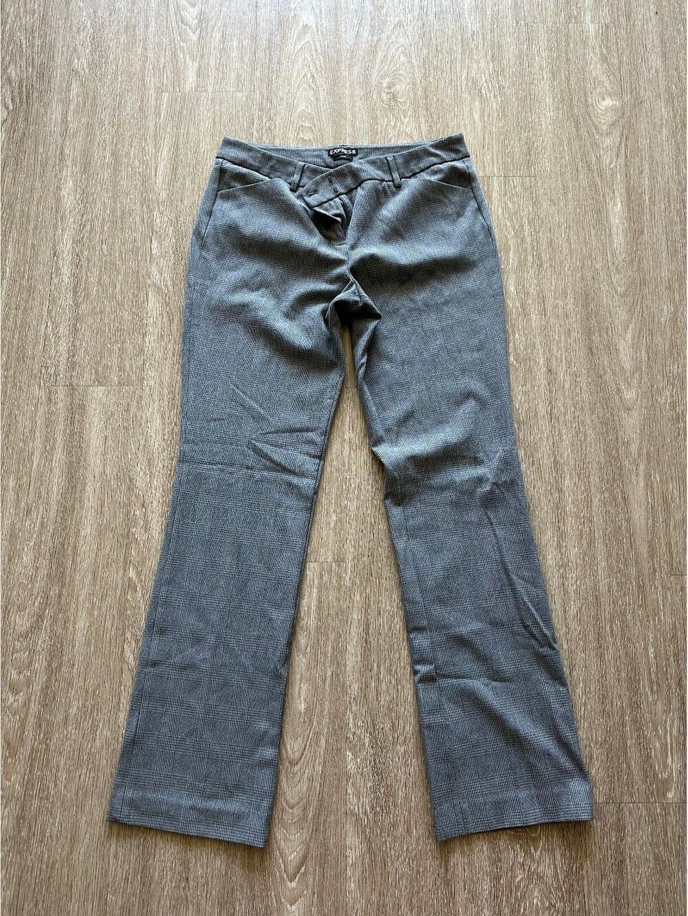 Express Women's Grey Plaid Straight Leg Work Pants